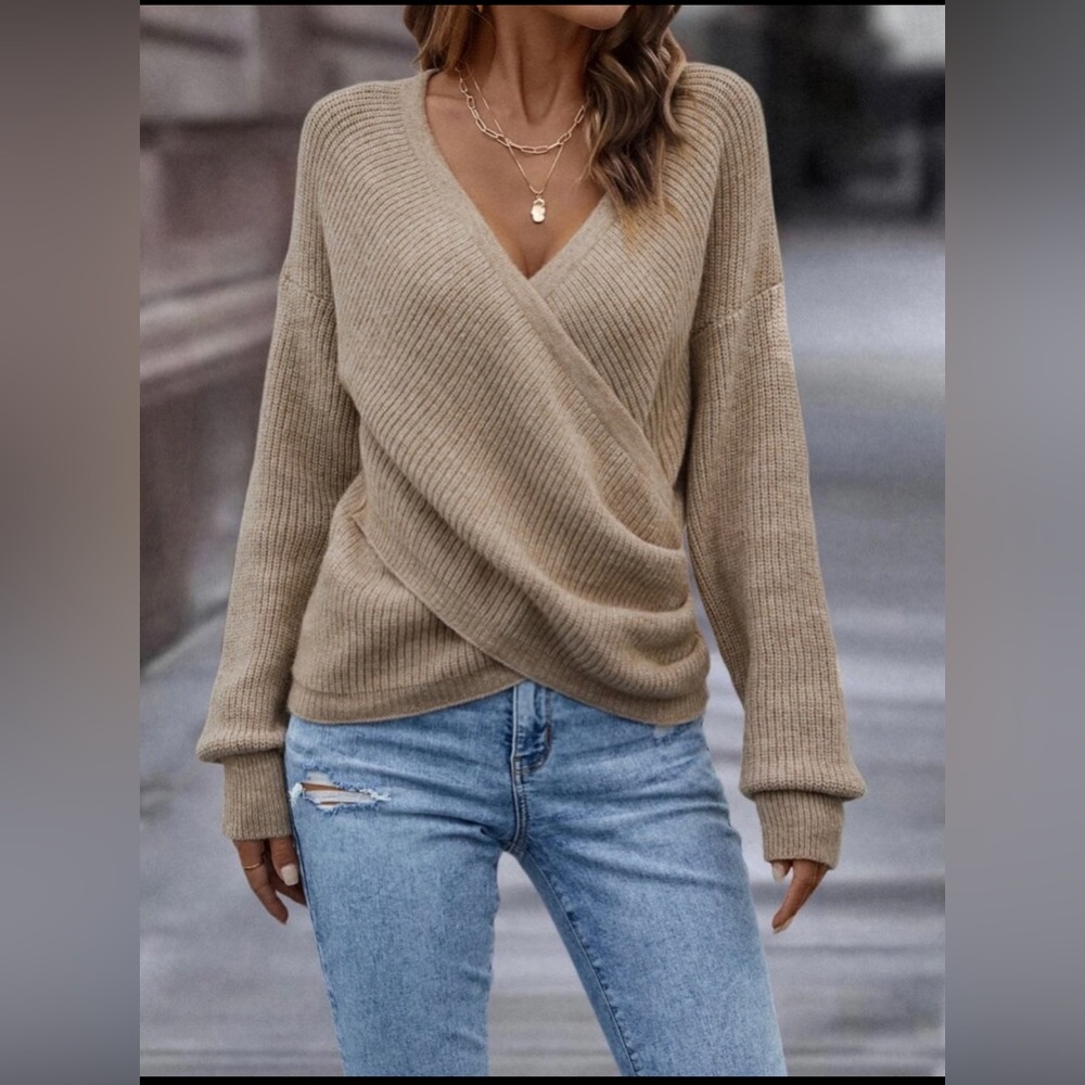 Shein Curve orange cross front knit sweater